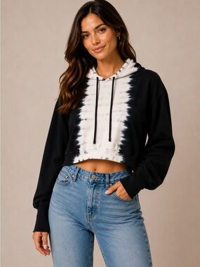 NSF Tie-Dye Cropped Hoodie in Navy and White size Small